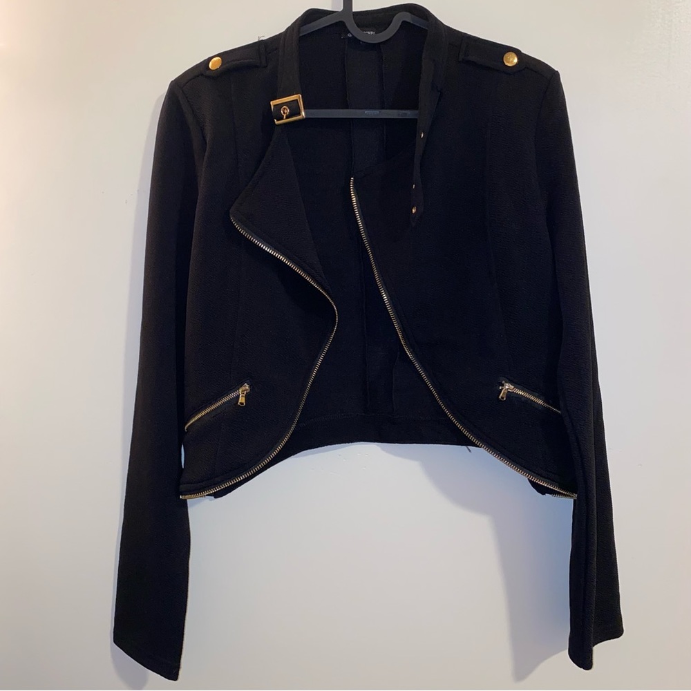 Michel Womens Fleece Jacket Classic Crop Rider Zip UP Jacket Black